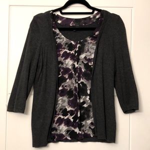 Charcoal Fooler Cardigan with Mixed Purple Print